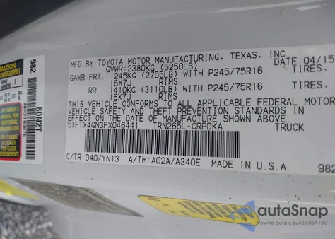 2015 Toyota Tacoma Prerunner Access Cab из США, поврежденный, VIN 5TFTX4GN3FX046441